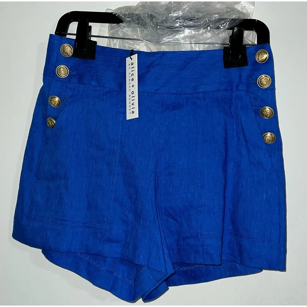 Alice + Olivia Donald Linen High Waisted Blue Sailor Shorts